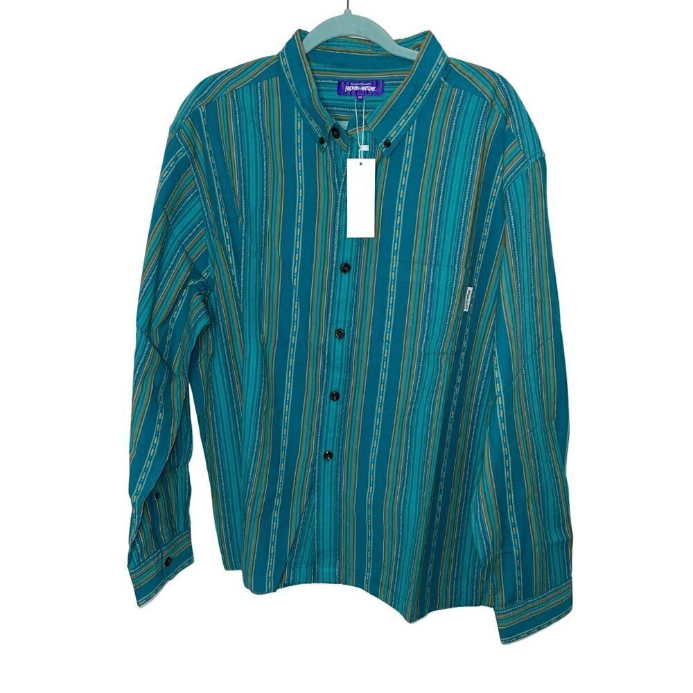 F*cking Awesome Mens Shirt Green Size 2X Striped Button Down Long Sleeve New
